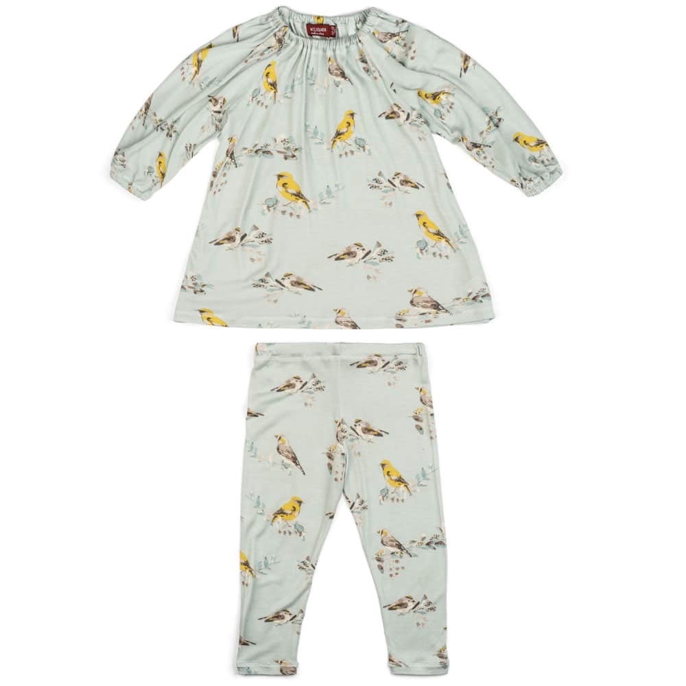 Milkbarn bamboo blue bird dress and legging set